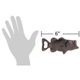 The Bridge Collection 5.90"" Cast Iron Bass Bottle Opener - Fish Decor for Cabin, Mountain, Lake House Decor for Home- Camping Decor for Home - Coastal Kitchen Items, Rust