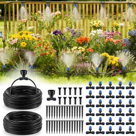 Meonum 65FT Garden Watering System, Quick Connector Drip Irrigation Kit, Hanging Plant Misting System Kit for Greenhouse, Yard, Lawn, Raised Bed with 1/4 inch Blank Tubing and Accessories (2 Pack)