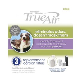 Hamilton Beach TrueAir Replacement Carbon Filter for Odor Eliminators, Neutralizes Pet Smells, 3-Pack (04234G), 5.8 x 1.8 x 6.8 inches , White