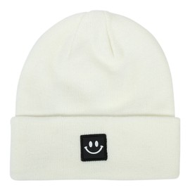 Orfila Beanies for Men Women Smiley Face Warm Winter Hat Toque Unisex Gifts for Men Women Boyfriend Him White