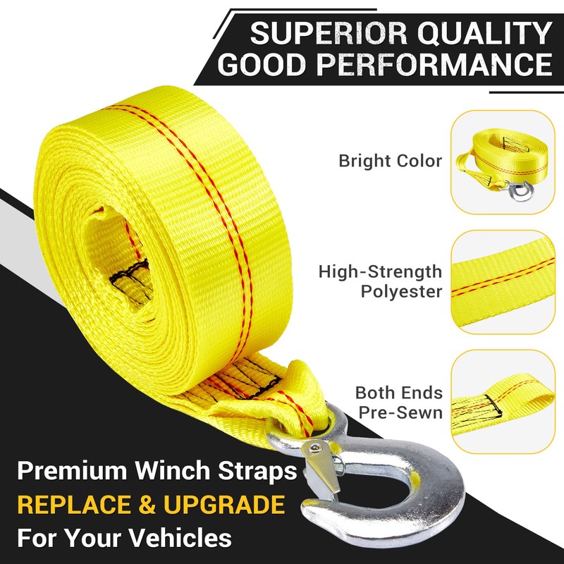 CarBole Trailer Winch Strap with Hook 2" x 20' Breaking