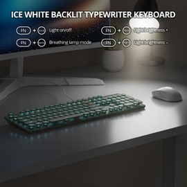 Ussixchare Full Size Wired Computer Keyboard, Quiet Typewriter Keyboard with Retro Round Keycaps, LED Backlit, Membrane, 104-key for PC, Laptop(Dark Green)