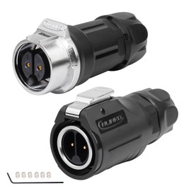 CNLINKO LP-16 2-Pin Screw Lock Waterproof Connector, IP68 Aviation Circular Quick Plug, M16 Male & Female Plug Pair (LP16 2-Pin Screwing)
