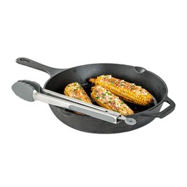 Restaurantware Met Lux 12 Inch Kitchen Tong 1 Durable Food Tong - Scalloped Silicone Head Grip Handle With Thumb Rest Gray Stainless steel Tong For Cooking Dishwashable With Easy-Pull Lock