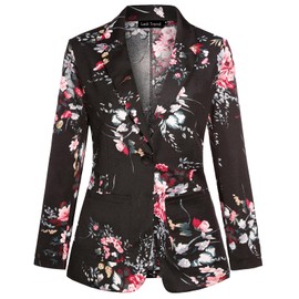Womens Casual Blazers Long Sleeve One Button Suit Jacket Blazer Work Office Lightweight Pocketed Blazer for Daily/Work(Floral Black M)