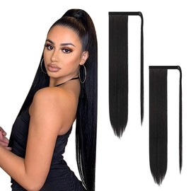 2 Extensiones de Cola de Caballo, Coleta Postiza, Coleta Postiza Lacio para Mujer, Pelo Simulado Mate de Alta Calidad, Resistencia al Calor (Marrón Oscuro)