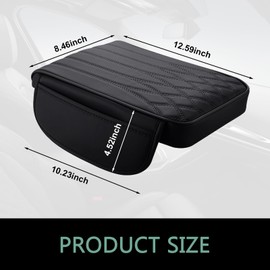 MLY 1 PC Car Center Console Cover, Durable Leather Memory Foam Armrest Cushion Pad with Height Booster, Anti-Scratch Center Console Protector, Universal Fit Organizer Accessory for Most Cars (Black)