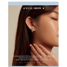 PAHALA 925 Sterling Silver Feather Waterdrop Zircon Pave Setting Stud CZ Earrings