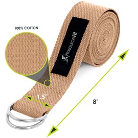 ProsourceFit Metal D-Ring Yoga Strap 8’ Durable Cotton for Stretching and Flexibility