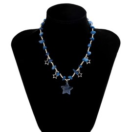 Y2K Star Crystal Charms Pendant Choker Necklace Irregular Crystal Stone Trendy Boho Chunky Star Jewelry Accessories, Metal, No Gemstone