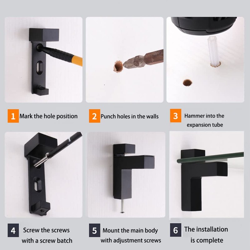 Glass Shelf Brackets , Adjustable 2PCS WoodFloating Shelf Brackets, Mounting