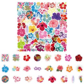 Pack of 120 Hibiscus Flower Stickers, Cute Aesthetic Vinyl Stickers for Water Bottles, Laptop, Diary, Summer Hawaii Party Accessories