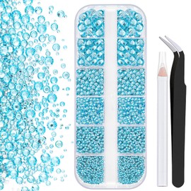 Nail Rhinestones 2000PCS 1.5-6mm Glass Lake Blue Round Flatback Crystal Shine Diamonds for DIY Crafts Nail Art