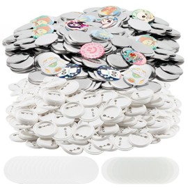 Alldeer 200 Sets Button Maker Supplies 58mm 2.28 in (Approx. 2.25 inch), Button Maker Parts, Button Making Supplies Including Metal Cover, Plastic Button Blanks, Plastic Film (Total 200 Sets)