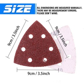 Glarks 100-Pieces 90mm / 3.5 Inch Triangle Mouse Detail Sander Sandpaper Sanding Paper Hook and Loop Assorted 40/60/80/120/180/240/400/600/800/1000 Grits for Random Orbital Sander (6 Holes)