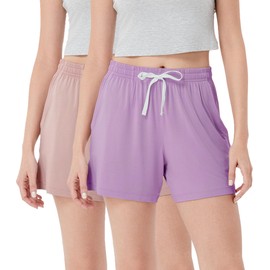 DAVID ARCHY 2-Pack Women Pajama Shorts Viscose Made from Bamboo Sleep Shorts Lounge Comfy Soft Pj Bottoms with Pockets(SilverPink+Lavender)