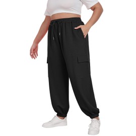 OLRIK Plus Size Teacher Outfits for Women Relaxed-Fit Sweatpants Baggy Cargo Pants with Pockets Black-4X