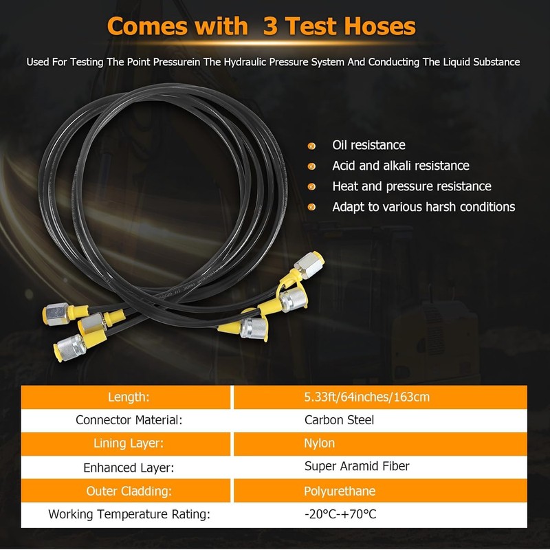 Hydraulic Pressure Test Kit with 4 Gauges 1300/3500/5500/9000psi, 10 Test