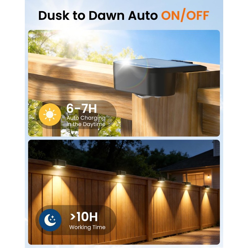 JOFIOS Fence Lights Solar Powered 12 Pack, 3000/4000/6000K 3 Modes,