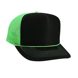 Otto Foam Front Neon Mesh Back 5 Panel High Crown Mesh Back Trucker Hat - Blk/Blk/N.Grn