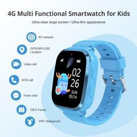 4G Kids Smart Watch Boys Age 4-12 -GPS Tracker & Phone Watch for Kids, Voice Chat, Alarm Clock, SOS, Camera,Pedometer,Stopwatch, Waterproof, Puzzle Games, Caculator, Gifts for Kids 7 8 9 10 11 12