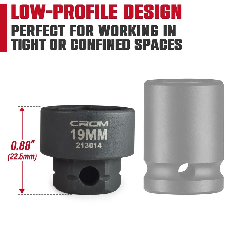 CROM Stubby Impact Socket Set - 14-Piece 3/8" Drive Metric