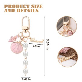 Asethetic Seashell Beach Keychain for Women Girls Bag Purse Charms for Tote Bags Handbags Accessories Conch Bead Pearl Keychains Priness Keychain Charm for Women Girl