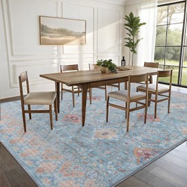 Vanmoos 8x10 Area Rugs for Living Room, Bedroom - Machine Washable, Non-Slip Bedside Rug, Large Soft Floor Carpet for Office, Dining Room, Farmhouse and Home Decor, Charm/Turquoise