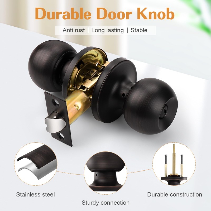 Probrico Round Bath/Bed Ball Door Knobs Privacy Door Knobs Oil
