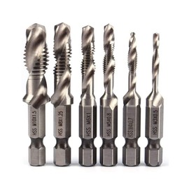YFFSFDC Drill Tap Drill Bit Hex Shaft Set of 6 Chamfering Taps Multi-functional Drilling Threading Taps Spiral HSS High Speed Steel M3 M4 M5 M6 M8 M10 Tap Drill Set (Silver)
