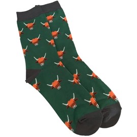 Purple Possum® Highland Cow Socks Mens Green Bamboo Cotton Blend Cattle Cows Gents Novelty Fun Socks 1 Pair Size 7-11