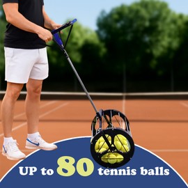 Multi-Functional Tennis Ball PickerMulti-Functional Tennis Ball Picker – Tennis Ball Storage Basket & Ball Launcher, Ideal for Beginners, Holds 80 Balls, Quick Setup
