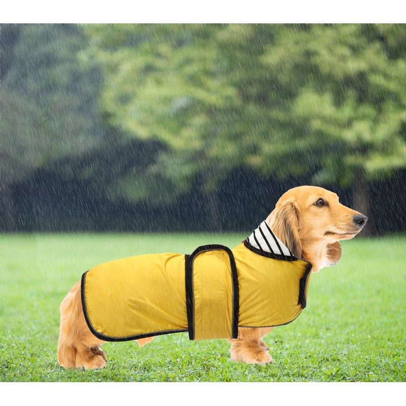Dog Jacket Adjustable Lightweight Dachshund Raincoat with Reflective Straps and