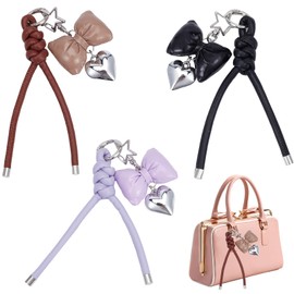 NICENEEDED 3 PCS Bow Leather Keychain, Small Elegant Bow Keychain Decoration, Pink Brown Black Purse Charms, Universal Accessory for Car Purse Handbag