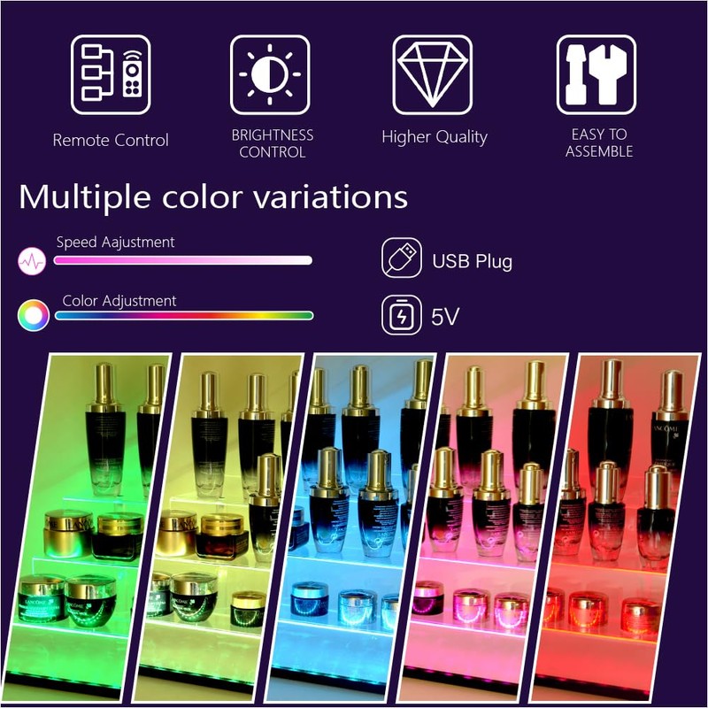 YMVV 15.7 IN Clear Acrylic Display Riser Shelf with LED