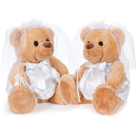 BRUBAKER Teddy Bear Bride Couple - 25 cm Teddy Set in White Wedding Dresses - Gift for Wedding and Engagement - Wedding Gift for Women - Cuddly Toys Women Couple