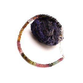 Watermelon Tourmaline Bracelet Faceted Rondelle Bracelet in 925 Sterling Silver Chain with 1" Extension, Clasp, Gift for her