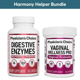 Physician's Choice Harmony Helper Bundle: Women's Wellness Probiotic 30ct + Digestive Enzymes 60ct - Support Feminine Health & Digestion Relief