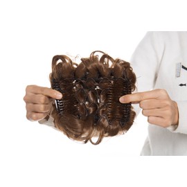 Short Messy Curly Dish Hair Bun Extension Easy Stretch hair Combs Clip in Ponytail Extension Scrunchie Chignon Tray Ponytail Hairpieces - Light Brown