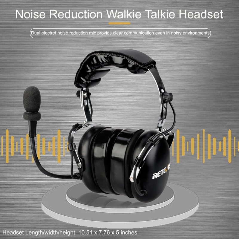 Retevis Noise Reduction Walkie Talkie Headset,Elastic Metal Bracket Racing Headset,for
