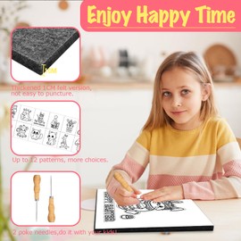 Niserelesa Children's Pricking Needle Set, Creative Children's Tingling Set, 2 Pricking Felt, 2 Needles & 10 Templates, Pricking Kit, Ideal Craft Set for Children from 5 Years, Safe and Designed for