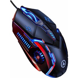 Guibell Mouse Gaming con Cable 3200 dpi,Luces LED 7 Modos,Negro Silencioso