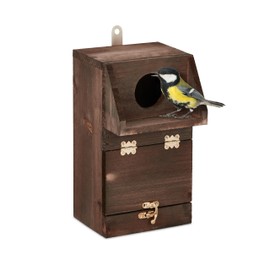 Relaxdays Nesting Box for Great Tit & Garden Redstart with Cleaning Flap, Wood, Hanging Bird Nesting Box, Brown