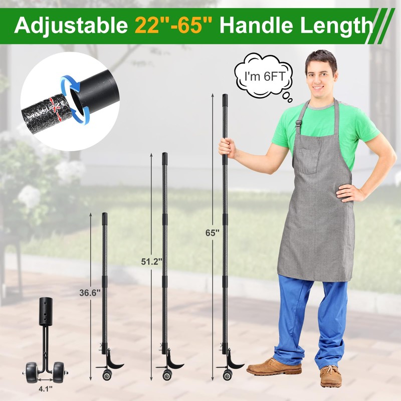 ETICSIPA Crack Weeder Tool with Wheels 5.5FT Metal Crevice Weeding