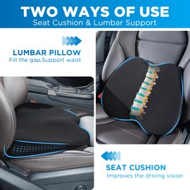 QUTOOL Car Memory Foam Seat Cushion Car Seat Cushions for Driving Wedge Booster Seat Cushion for Short People Chair Seat Cushion Pad Car Seat Back Support for Office Chair, Cars, and Trucks (Black)