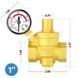 MEANLIN MEASURE 1 inch brass Water pressure regulating valve, pressure regulating valve, pressure reducing valve, DN25, with 0-220PSI pressure gauge