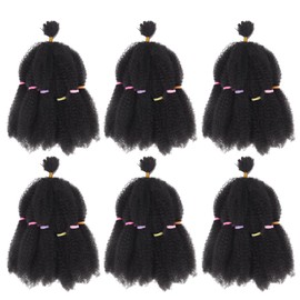 Afro Kinky Hair 16 Inch 6 Packs Pre Stretched Afro Kinky Twist Hair Afro Braiding Hair Kinky Twist Crochet Braids Synthetic Hair Extensions For Women (1B#, 16 Inch (Pack of 6))