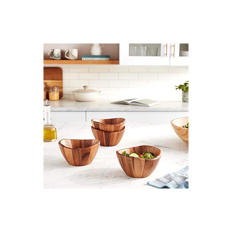 Lipper International Acacia Wave Serving Bowl for Fruits or Salads,