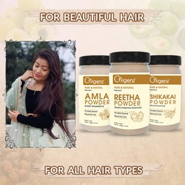 Origenz Reetha, Shikakai and Amla Powder Combo Pack for Hair Care, Wash, Healthy Scalp, Nourishment, Mask, Helps to Control Dandruff, Hairfall | Natural Cleanser | Indian Gooseberry | Sapindus mukorossi | Acacia concinna | 300gm