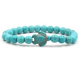 Comelyjewel Turquoise Turtle Beads Bracelets for Women Men Classic Natural Stone Elastic Stretch Bracelet Beach Jewelry